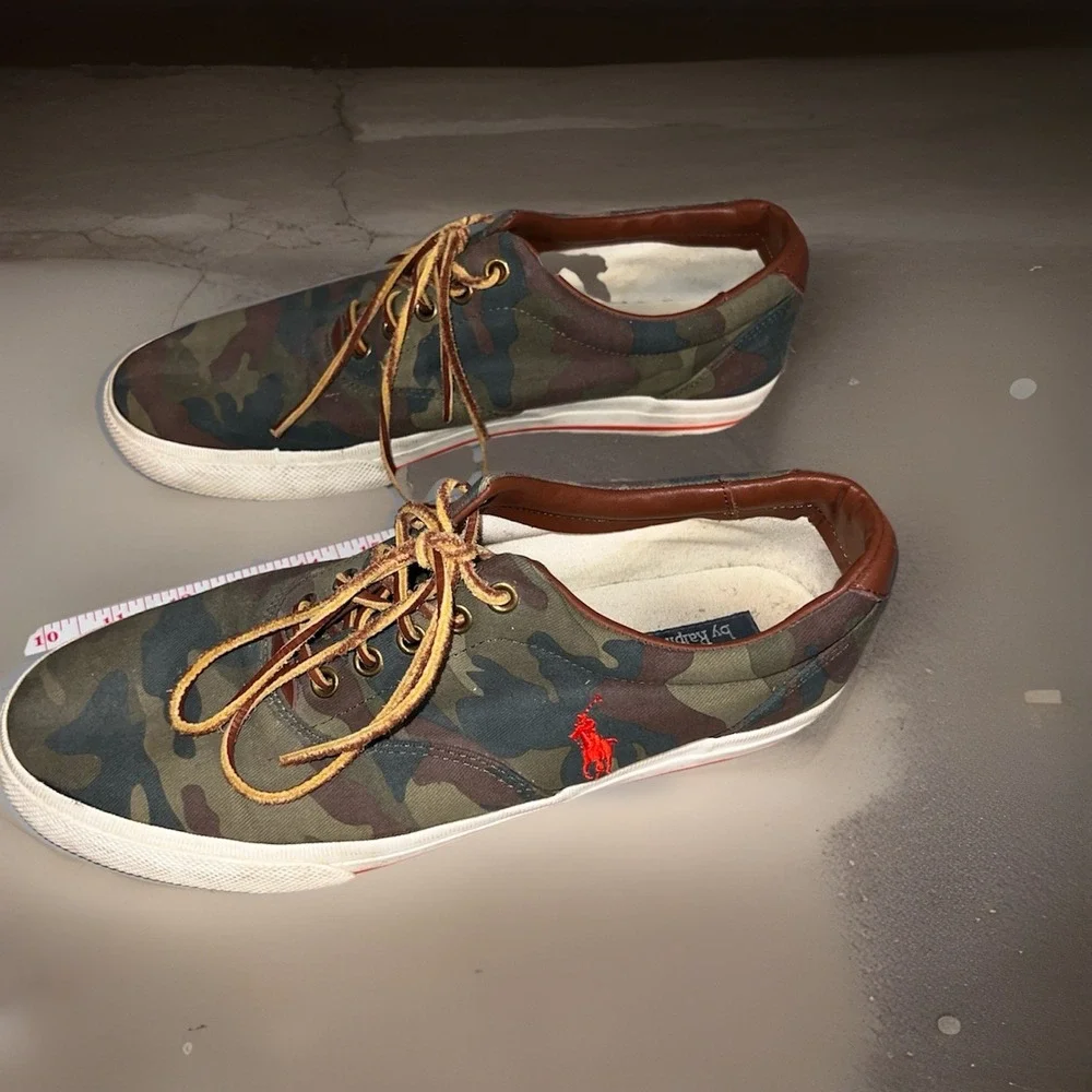 Polo Ralph Lauren Boat Shoes Leather Canvas 10.5D Vaughn Camo Print Loafers Men